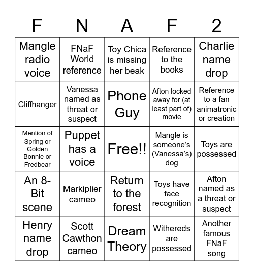 FNaF Movie 2 Bingo!! Bingo Card