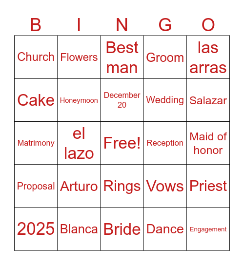 Arturo & Blanca’s Wedding Bingo Card