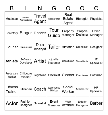 Nazwy zawodów część 2. Bingo Card