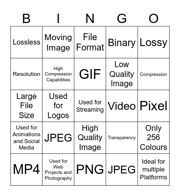 File Format Bingo Card