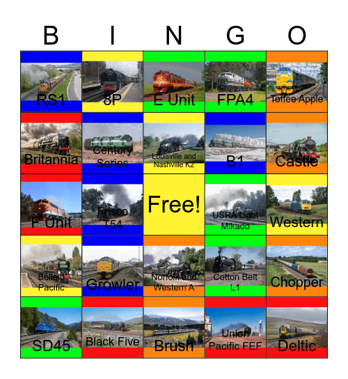 Fast Trains that I would like to take photographs and put them on my fast trains scrapbook one day Bingo Card