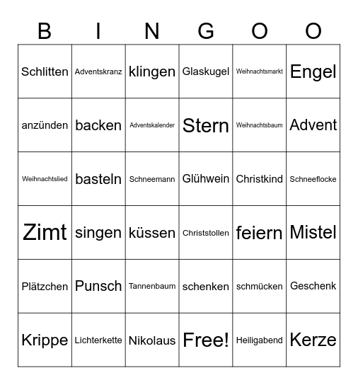 Weihnachten Bingo Card