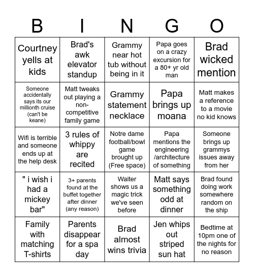 cruise bingo Card