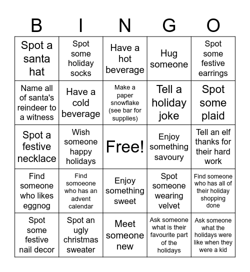 Holiday Party Bingo Card