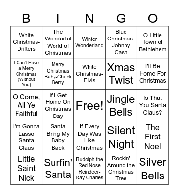 Elvis & Friends Christmas Bingo Card