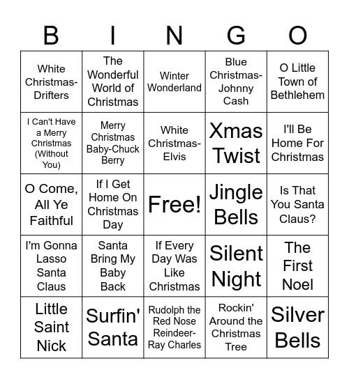 Elvis & Friends Christmas Bingo Card