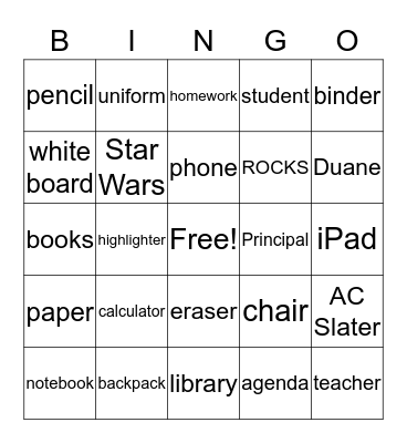 Willard Intermediate  Bingo Card