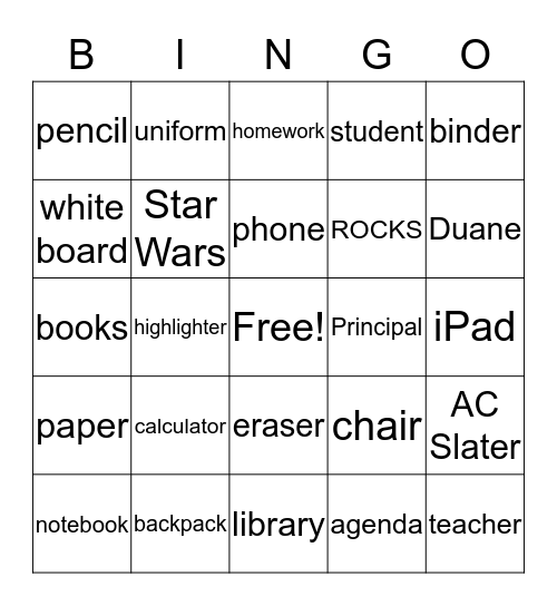 Willard Intermediate  Bingo Card