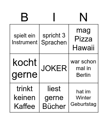 Kennenlernen-Bingo Card