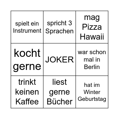 Kennenlernen-Bingo Card