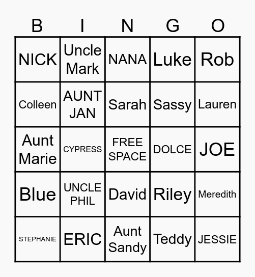 FARESE FAMLY FUN Bingo Card