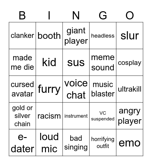 voice chat Bingo Card