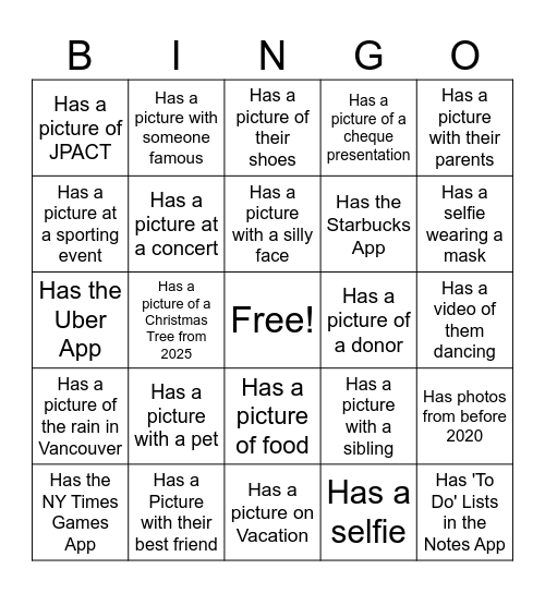Cell Phone Bingo Card