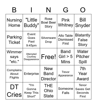 Band Banquet Bingo Card