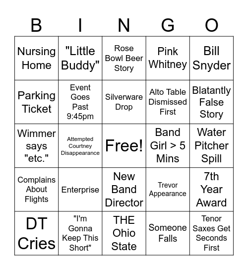 Band Banquet Bingo Card