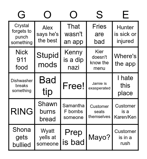 G&G BINGO Card