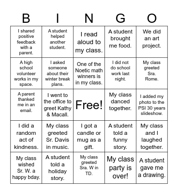 Almost Winter Break Bingo! Bingo Card
