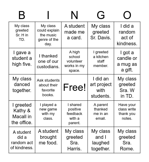 Almost Winter Break Bingo! Bingo Card