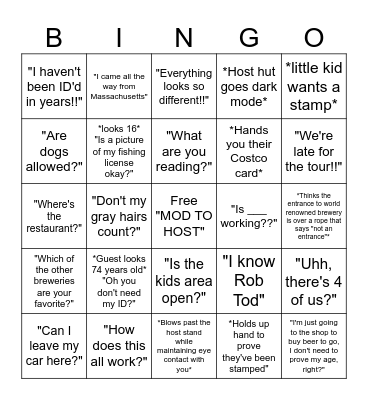 Host stand Bingo Card