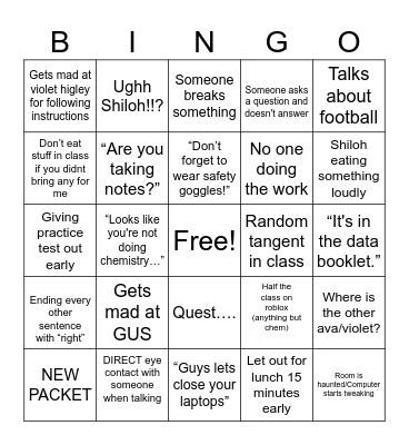 Ms. Noon HL-Chem Bingo Card