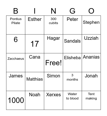 Bible Trivia Bingo Card