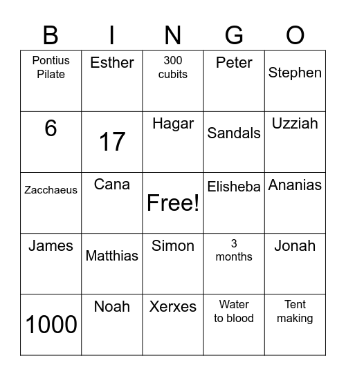 Bible Trivia Bingo Card
