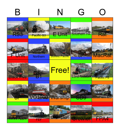 Museum Engines that I would like to take photographs and put them on my museum engine scrapbook one day Bingo Card