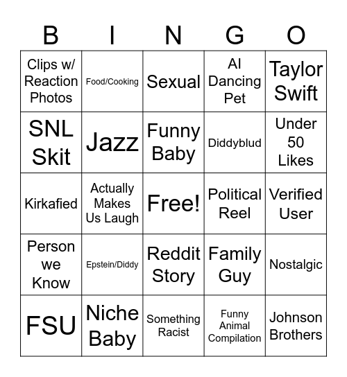 Instagram Reels Bingo Card