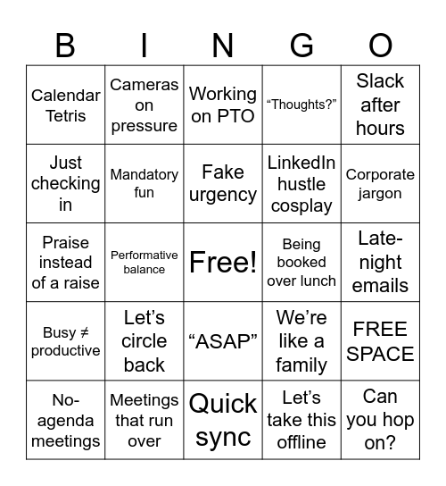 Corporate Bingo Card