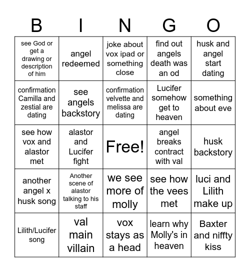 Hazbin s3 Bingo Card