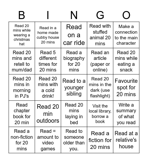 Holiday Break Reading BINGO!! Bingo Card