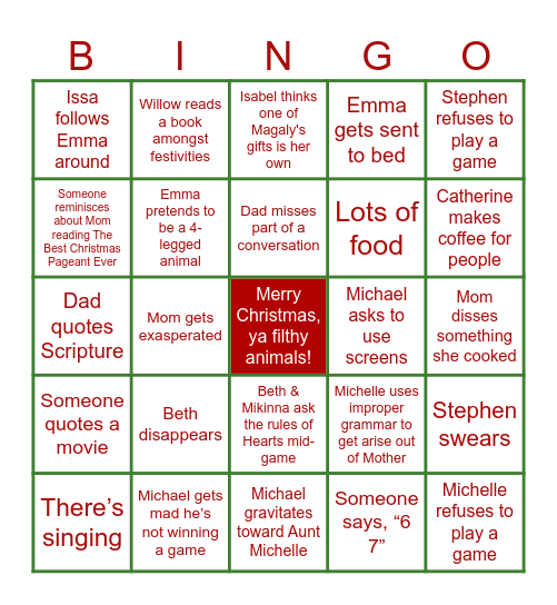 White Christmas Bingo Card