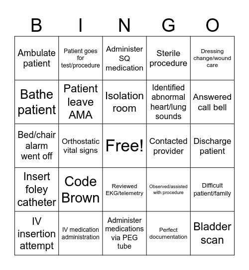 NURSE Bingo Card
