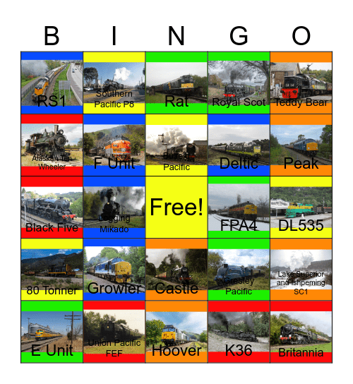 Tourist Engines that I would like to take photographs and put them on my tourist engine scrapbook one day Bingo Card