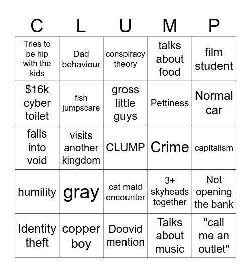 Milkman stream bingo Card