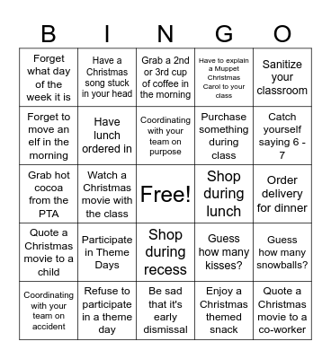 Christmas Week Bingo Card