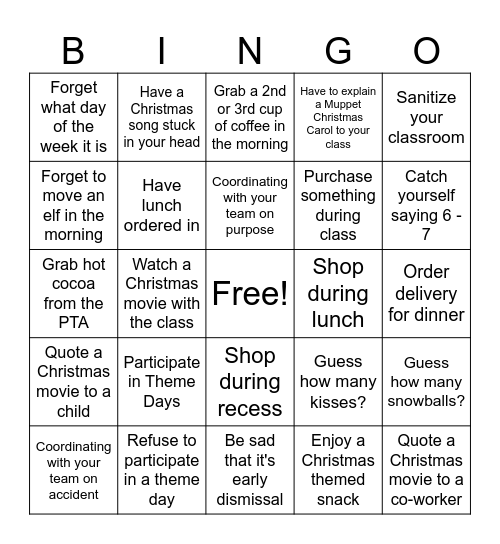 Christmas Week Bingo Card