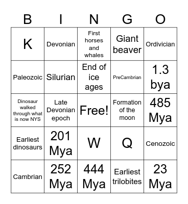 Geologic History Bingo Card
