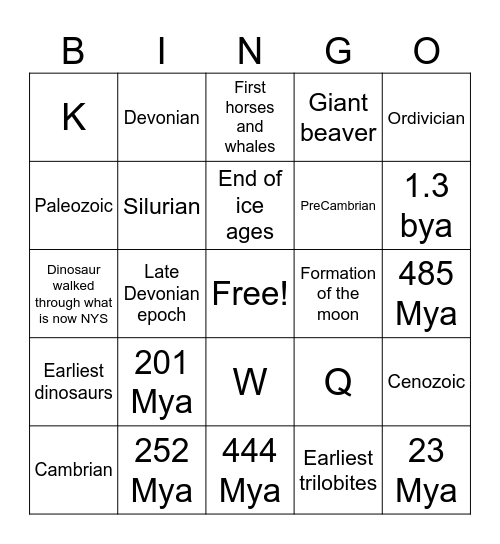 Geologic History Bingo Card