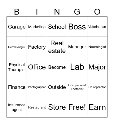Careers Bingo Card