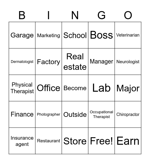 Careers Bingo Card