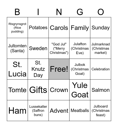 Christmas in Sweden Bingo Card