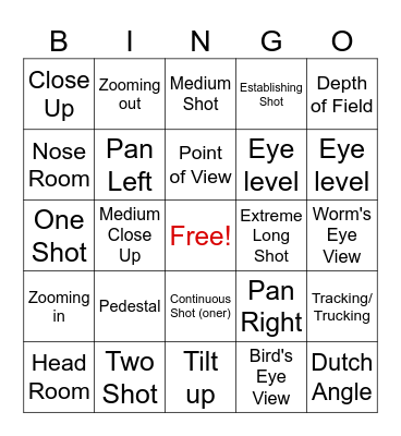 FILM SHOT BINGO Card