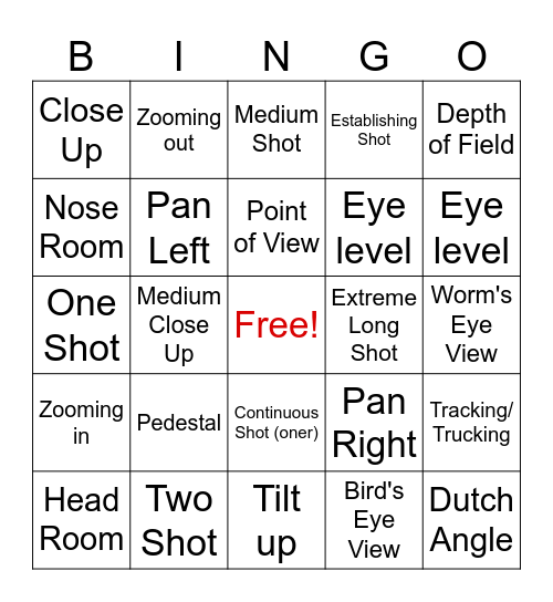 FILM SHOT BINGO Card