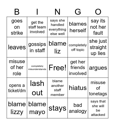 WHAT WILL SHE DO Bingo Card
