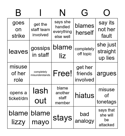 WHAT WILL SHE DO Bingo Card