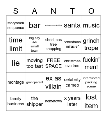 Hallmark Movie Bingo Card