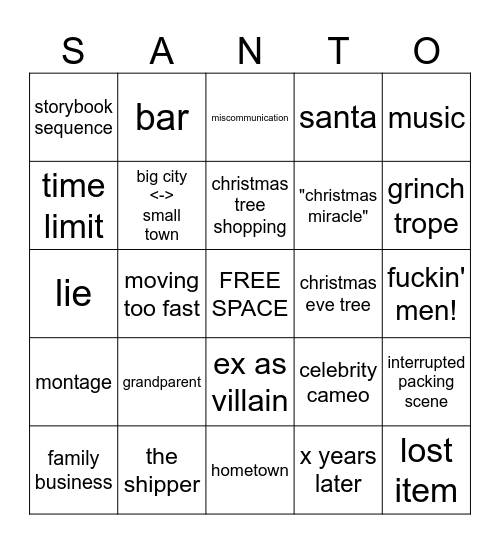 Hallmark Movie Bingo Card