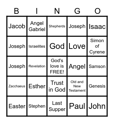 Bible Bingo Card