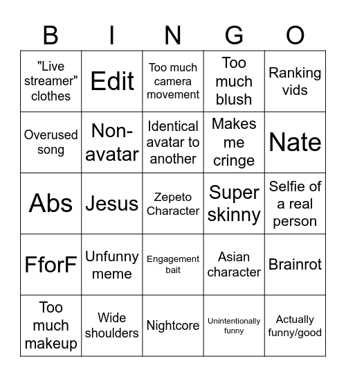 Zepeto Bingo Card